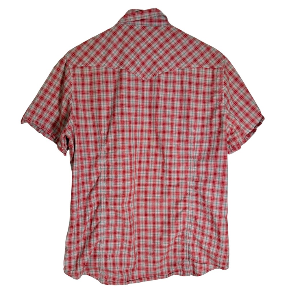 True Religion Men's Rocky Short Sleeve Pearl Snap Plaid Western Shirt Red XL - Picture 4 of 4